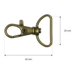 Karabińczyk do smyczy stare złoto 25 mm - 10 sztuk